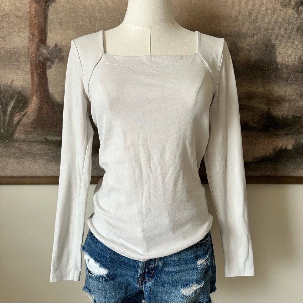 Ann Taylor Factory Off White Long Sleeve Square Neck Blouse